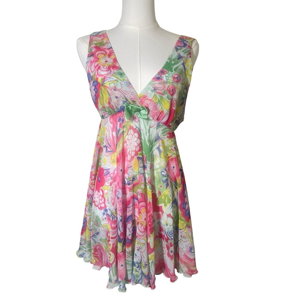 Vintage Babydoll Top Small Chiffon Floral Y2K Fairy Retro Whimsy Feminine Pink